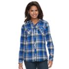 Women's Croft & Barrow&reg; Flannel Plaid Button-down Shirt, Size: Medium, Med Blue