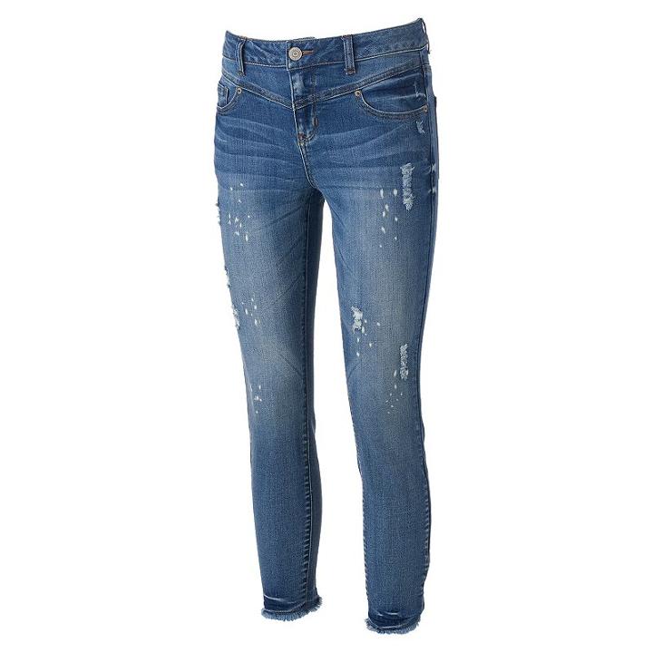 Juniors' Mudd&reg; Midrise Ripped Ankle Skinny Jeans, Girl's, Size: 1, Blue (navy)