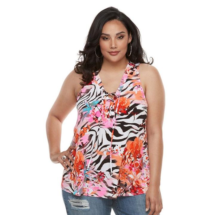 Plus Size Jennifer Lopez Zebra Lace-up Tank Top, Women's, Size: 1xl, White Oth