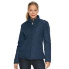 Women's Weathercast Solid Quilted Jacket, Size: Medium, Blue (navy)