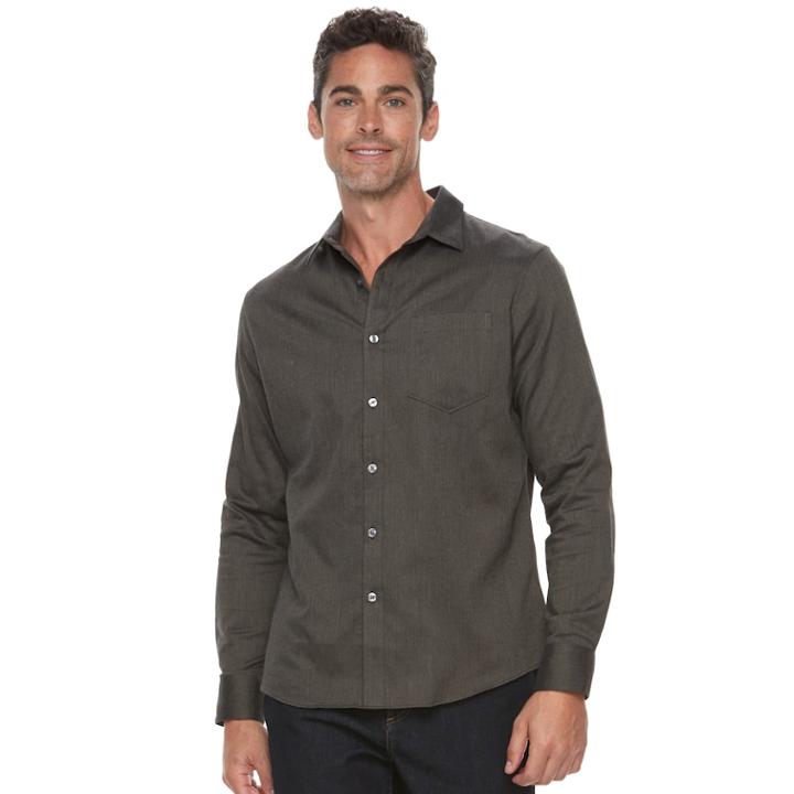 Men's Apt. 9&reg; Slim-fit Herringbone Stretch Button-down Shirt, Size: Large Slim, Green