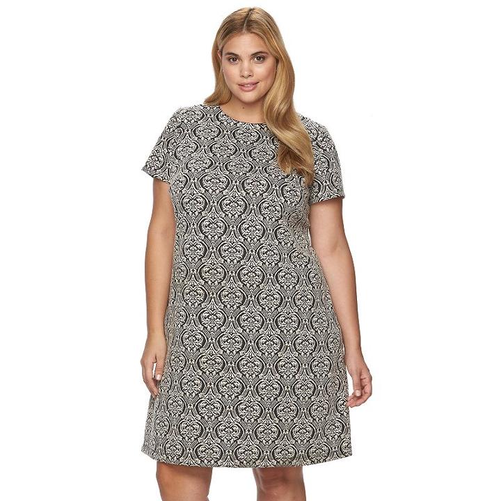 Plus Size Suite 7 Textured Scroll Shift Dress, Women's, Size: 16 W, Ovrfl Oth