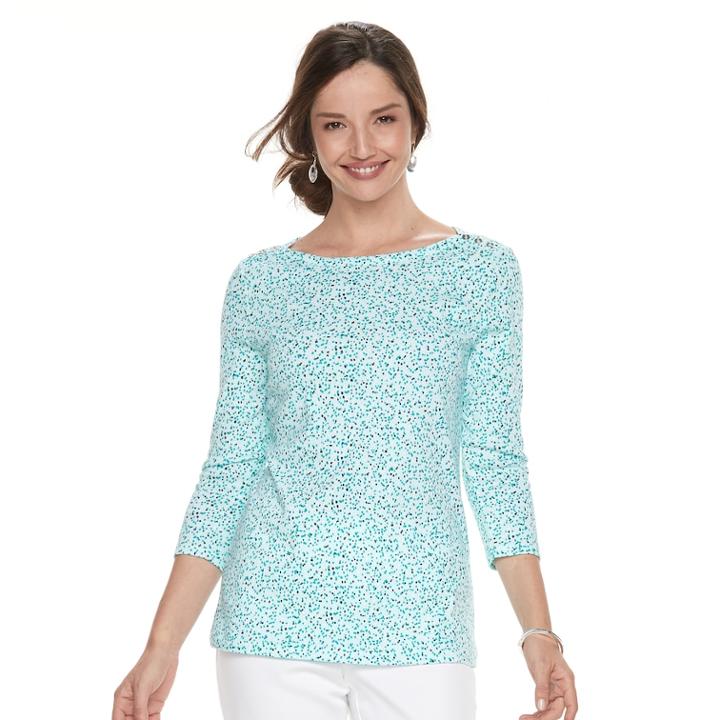 Women's Croft & Barrow&reg; Button-shoulder Boatneck Tee, Size: Xs, Light Blue