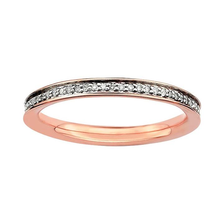Stacks And Stones 18k Rose Gold Over Silver 1/5-ct. T.w. Diamond Stack Ring, Women's, Size: 6, Grey