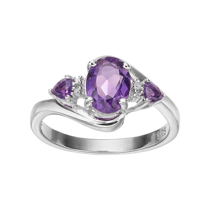 Sterling Silver Amethyst & Diamond Accent 3-stone Ring, Women's, Size: 7, Purple