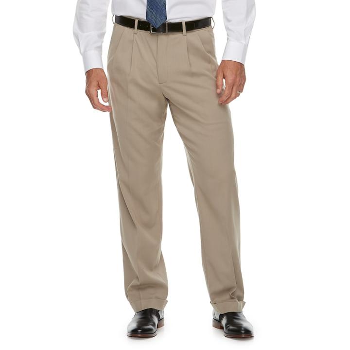 Big & Tall Croft & Barrow® Classic-fit No-iron Stretch Pleated Dress Pants, Men's, Size: 38x38, Beig/green (beig/khaki)