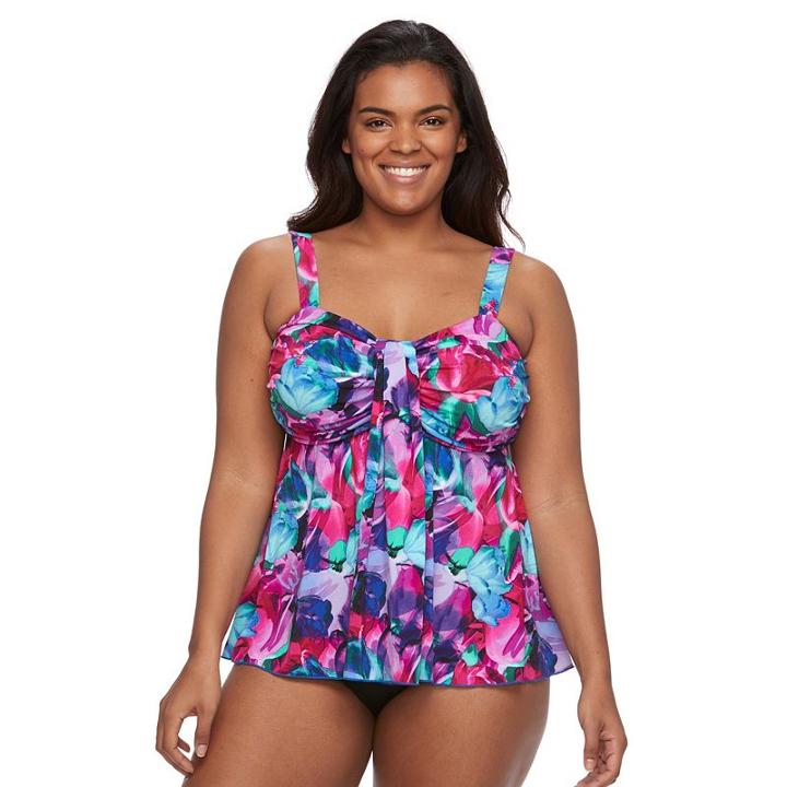 Plus Size A Shore Fit Tummy Slimmer Mesh Tankini Top, Women's, Size: 20 W, Ovrfl Oth