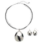 Cutout Teardrop Pendant Necklace & Earring Set, Women's, Black