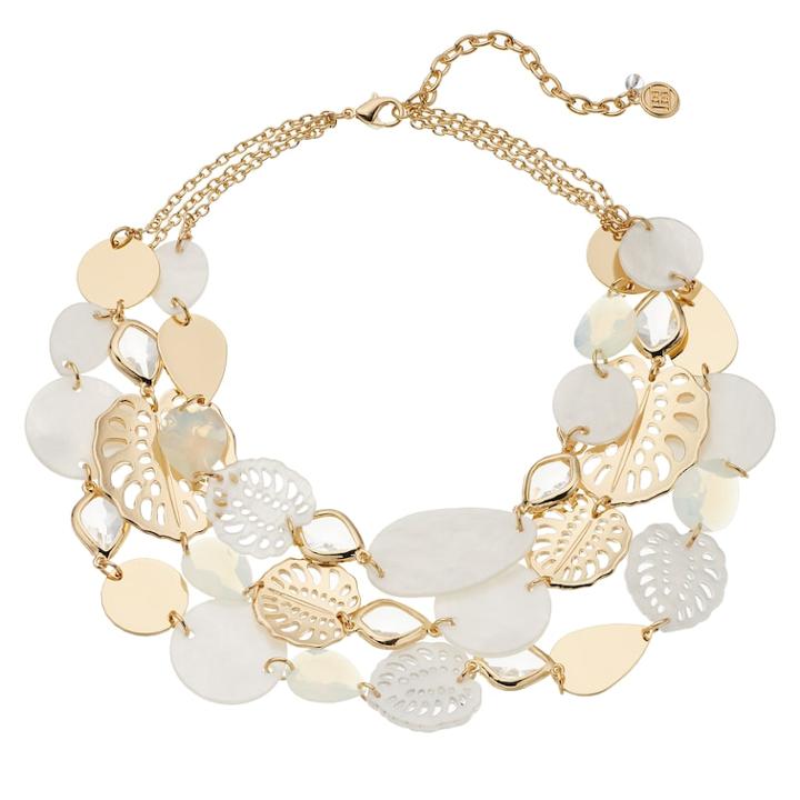 Dana Buchman Leaf & Mother-of-pearl Disc Multistrand Necklace, Women's, White