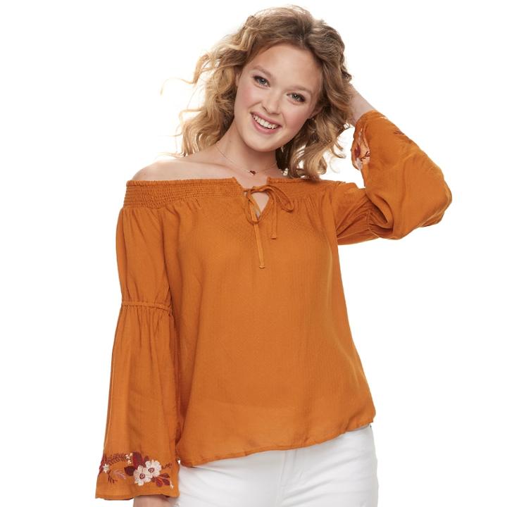 Juniors' Love, Fire Bell Sleeve Off Shoulder Top, Teens, Size: Xl, Drk Yellow