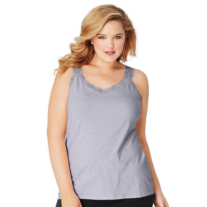 Plus Size Just My Size Jersey Lace Trim Tank, Women's, Size: 2xl, Silver