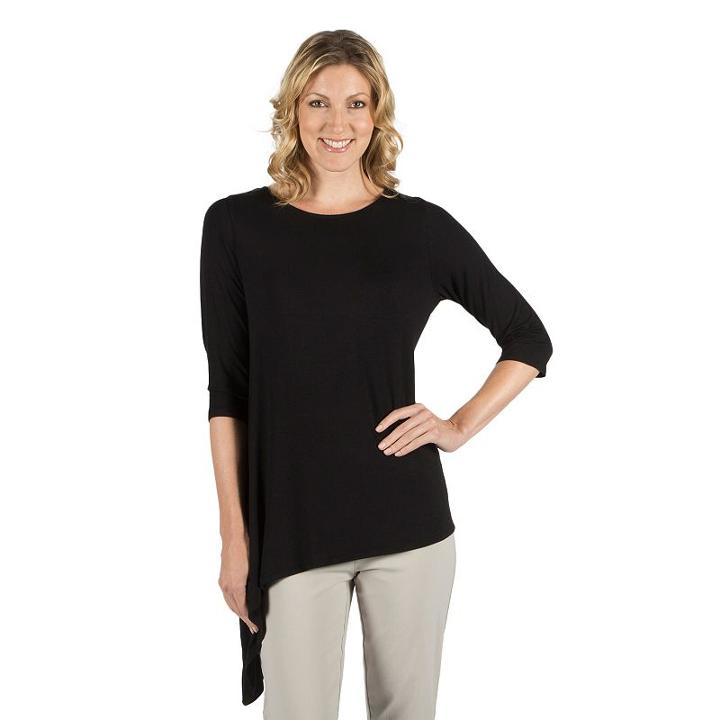 Women's Larry Levine Asymmetrical-hem Top, Size: Medium, Black