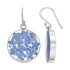 Sterling Silver Blue Pressed Flower Circle Drop Earrings, Women's