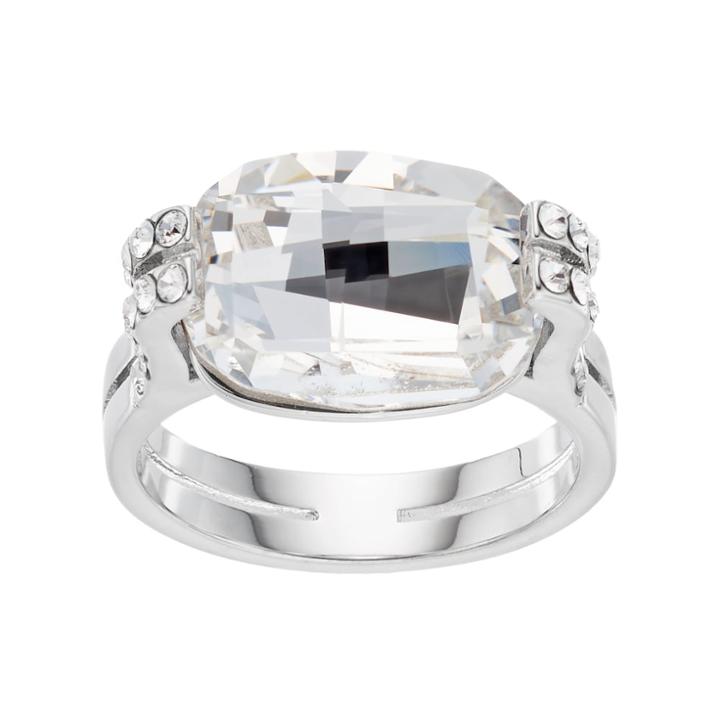Brilliance Silver Plated Cushion Ring With Swarovski Crystals, Women's, Size: 7, White