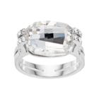 Brilliance Silver Plated Cushion Ring With Swarovski Crystals, Women's, Size: 7, White