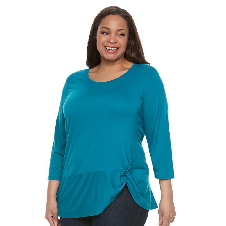 Croft & Barrow, Plus Size &reg; Cinch-hem Scoopneck Top, Women's, Size: 3xl, Turquoise/blue (turq/aqua)