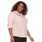Plus Size Croft & Barrow&reg; Roll-tab Henley Top, Women's, Size: 3xl, Pink Other