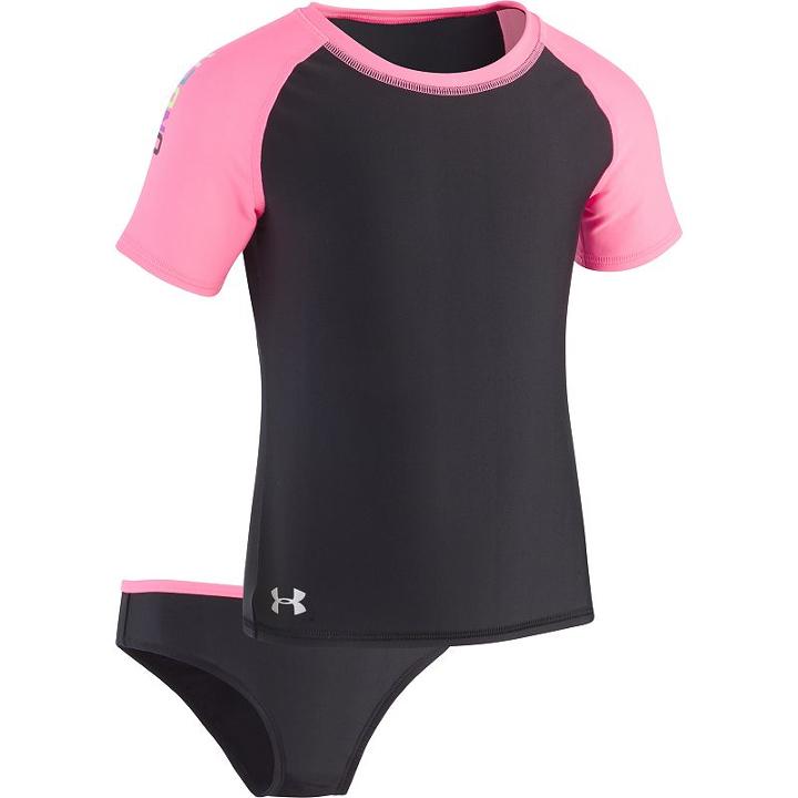 Girls 7-16 Under Armour Wordmark Rashguard & Bottoms Swimsuit Set, Size: 8, Black