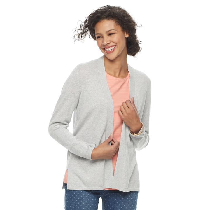 Women's Croft & Barrow&reg; Essential Open Front Cardigan, Size: Xs, Light Grey