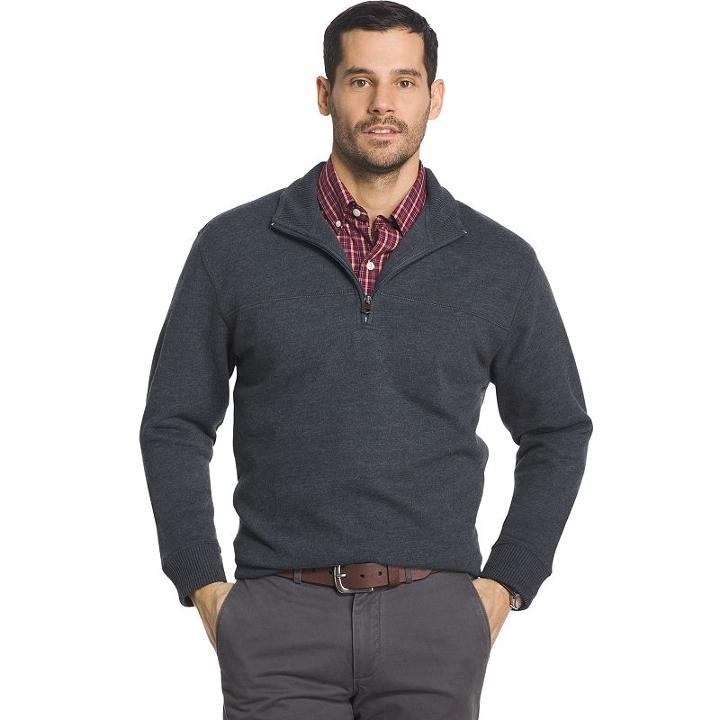 Men's Arrow Classic-fit Sueded Fleece Quarter-zip Pullover, Size: Small, Grey (charcoal)
