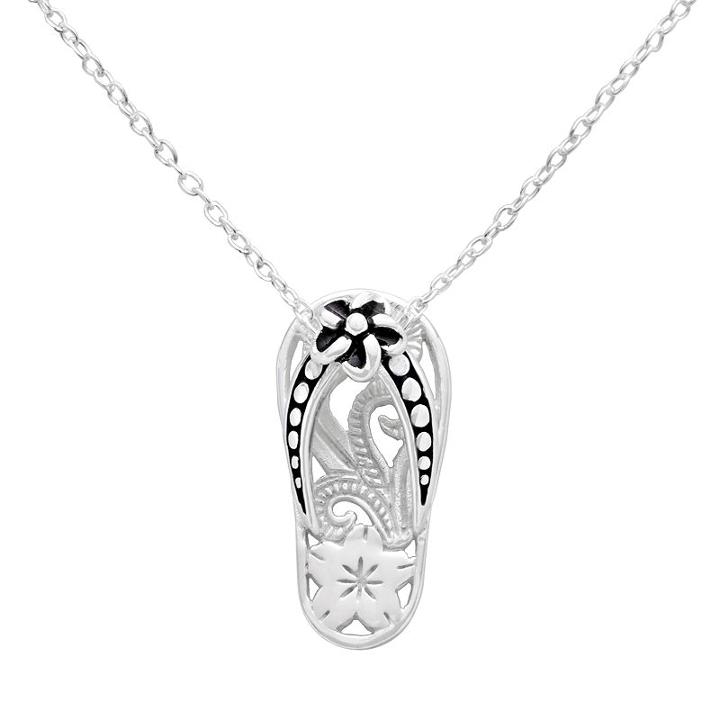Primrose Sterling Silver Flower Flip-flop Pendant Necklace, Women's, Grey