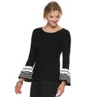 Women's Elle&trade; Striped Bell Sleeve Crewneck Sweater, Size: Xxl, Black