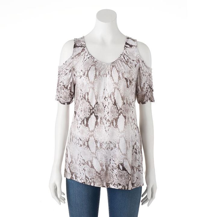 Women's Jennifer Lopez Ruched Cold-shoulder Tee, Size: Large, Grey