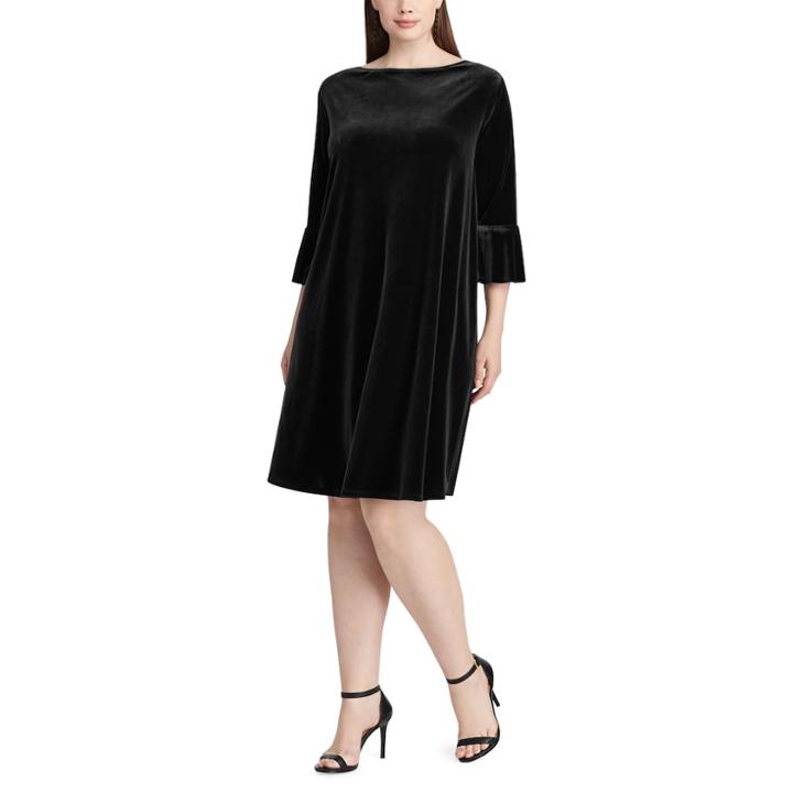 Plus Size Chaps Stretch Velvet Fit & Flare Dress, Women's, Size: 24 W, Black
