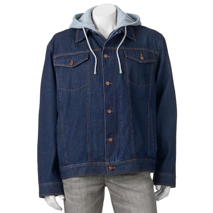 Men's Domini Hooded Denim Jackets, Size: Large, Dark Blue