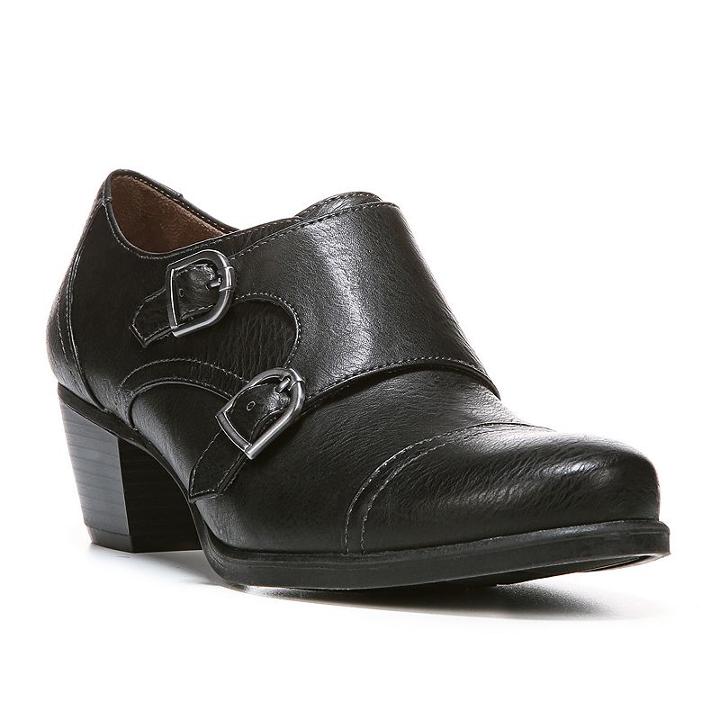 Naturalsoul By Naturalizer Keefer Women's Double Buckle Monk Heeled Shoes, Size: Medium (9), Black