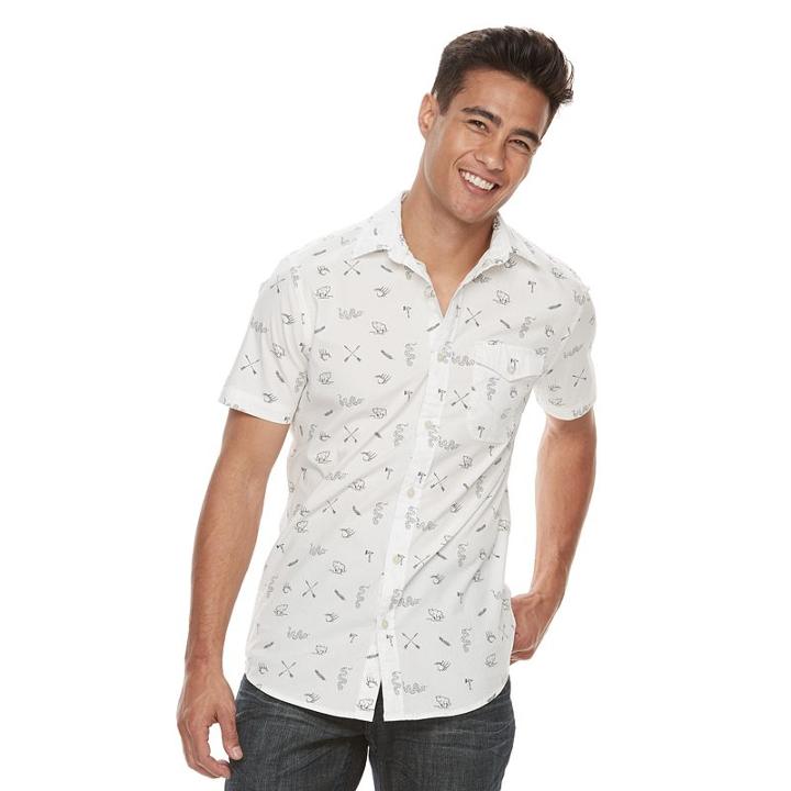 Men's Urban Pipeline&reg; Printed Button-down Shirt, Size: Xl, White Oth