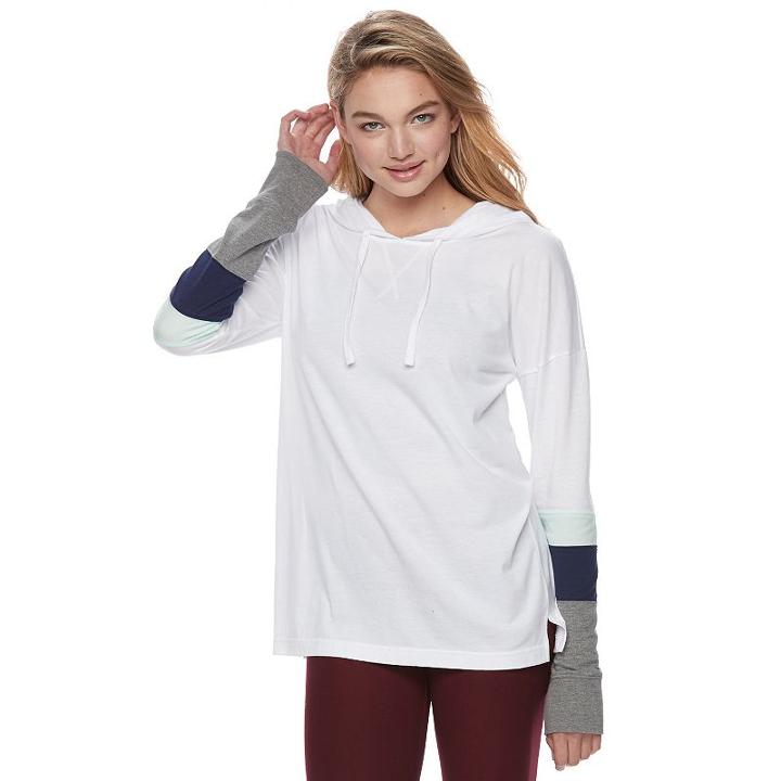 Juniors' So&reg; Perfectly Soft Striped Sleeve Hooded Tee, Teens, Size: Xs, White