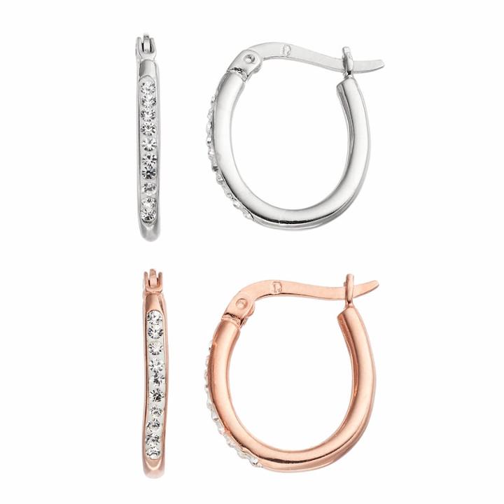 Chrystina Silver Plated Crystal Oval Hoop Earring Set, Women's, Multicolor