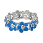 Enamel & Rhinestone Flower Stretch Bracelet, Women's, Light Blue