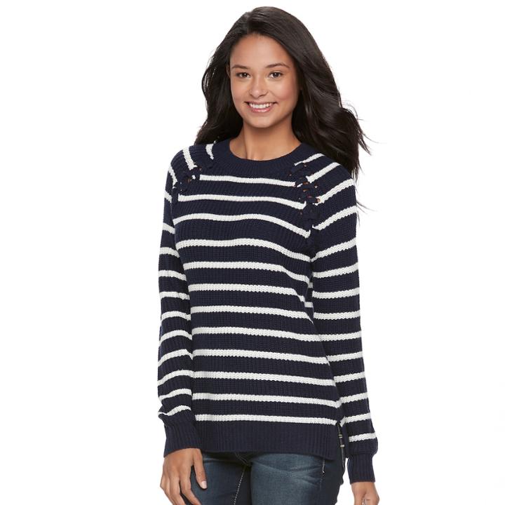 Juniors' So&reg; Raglan Crewneck Sweater, Teens, Size: Xs, Blue
