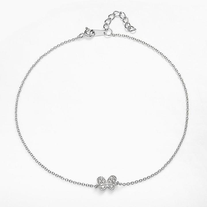 Sophie Miller Sterling Silver Cubic Zirconia Butterfly Anklet, Women's, Size: 9.50, White