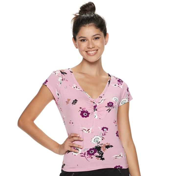 Juniors' Candie's&reg; Ruched Floral Top, Teens, Size: Xs, Pink