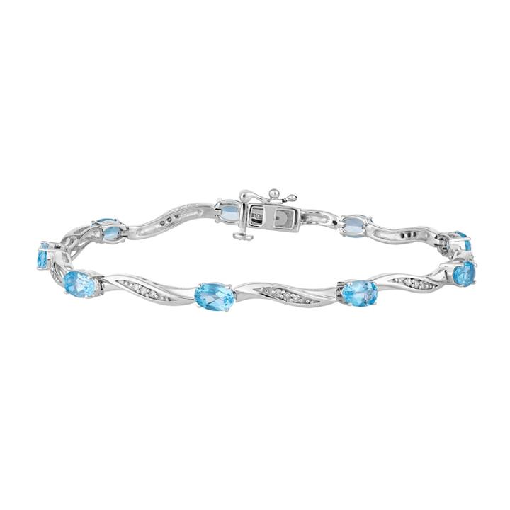 10k White Gold Swiss Blue Topaz & 1/5 Carat T.w. Diamond Bracelet, Women's, Size: 7.5