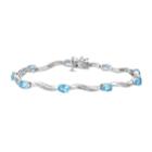 10k White Gold Swiss Blue Topaz & 1/5 Carat T.w. Diamond Bracelet, Women's, Size: 7.5