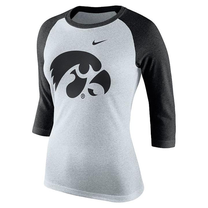 Women's Nike Iowa Hawkeyes Oatmeal Raglan Tee, Size: Large, Natural