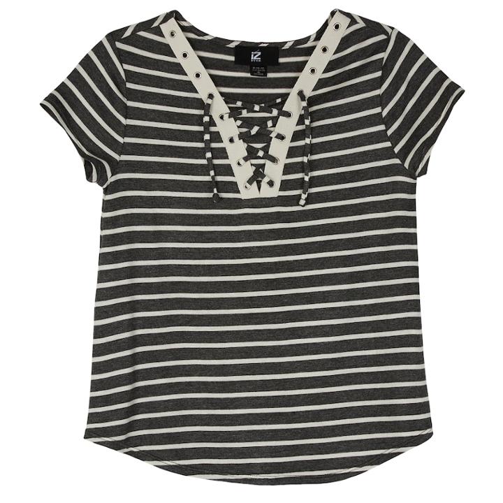Girls 7-16 & Plus Size Iz Amy Byer Short Sleeve Lace-up Swing Tee, Size: Large, Grey