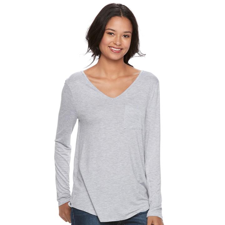 Juniors' Pink Republic V-back Long Sleeve Tunic, Teens, Size: Small, Light Grey