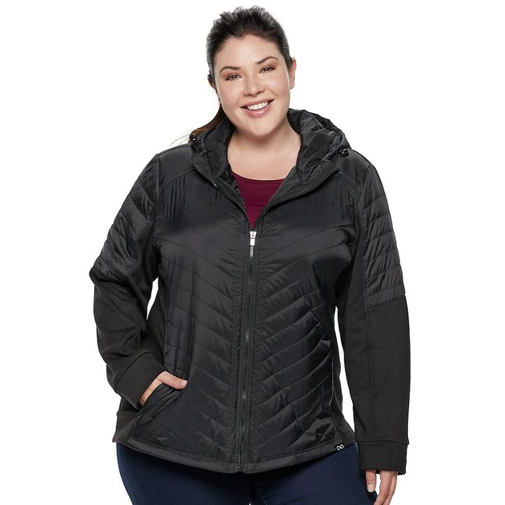 Plus Size Be Boundless Hooded Mixed-media Jacket, Women's, Size: 3xl, Black