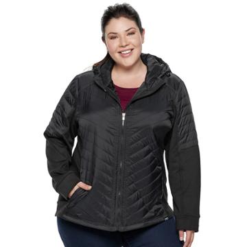 Plus Size Be Boundless Hooded Mixed-media Jacket, Women's, Size: 3xl, Black