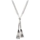Gray Seed Bead Long Knotted Tassel Necklace, Women's, White