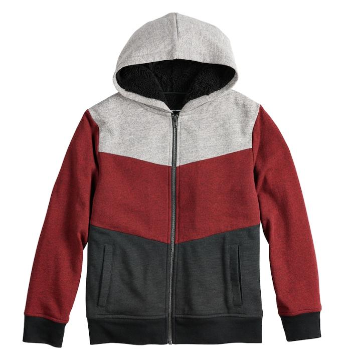 Boys 8-20 Urban Pipeline&reg; Textured Colorblock Sherpa Hoodie, Size: Large, Red
