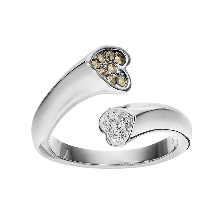 Silver Luxuries Marcasite & Crystal Heart Bypass Ring, Women's, Size: 8, Grey