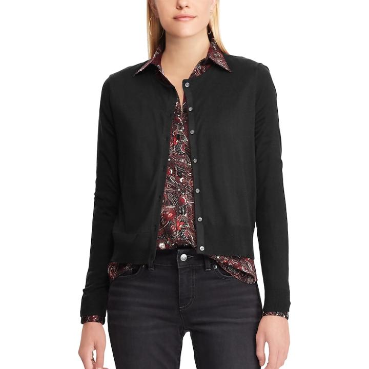 Women's Chaps Cropped Cardigan Sweater, Size: Medium, Black