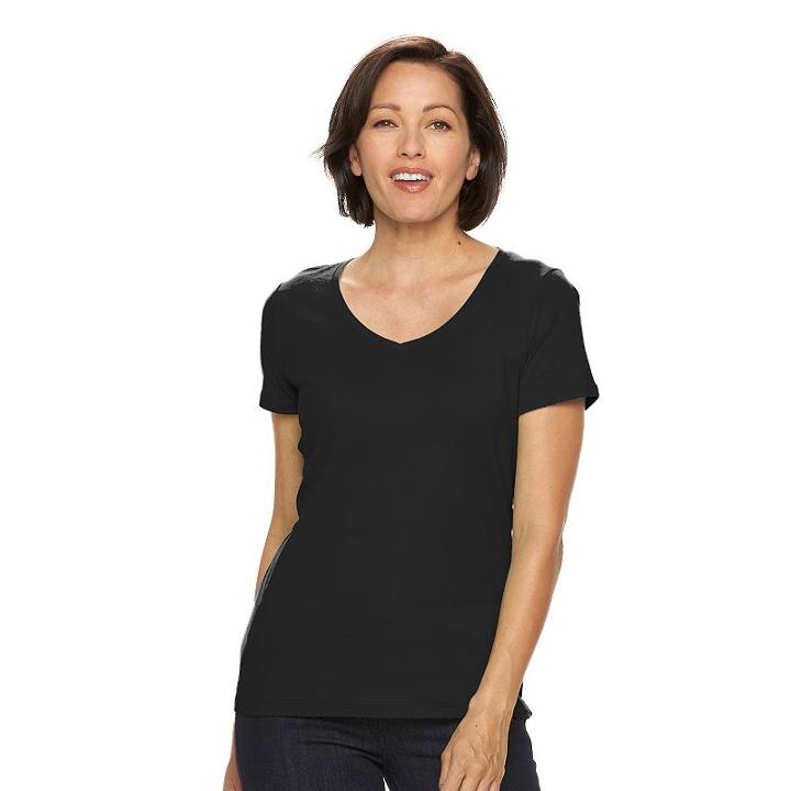 Women's Croft & Barrow&reg; Essential V-neck Tee, Size: Xl, Black