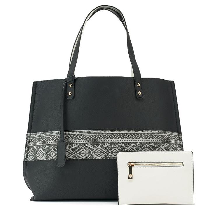 Yoki Reversible Canvas Tote & Coin Pouch, Women's, Black
